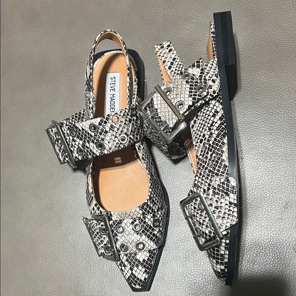 Steve Madden Snakeskin Pattern Flats with Buckles